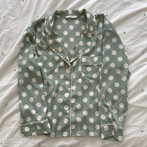 Mango Polka Dot Button Up Long Sleeve Top Shirt Sz M